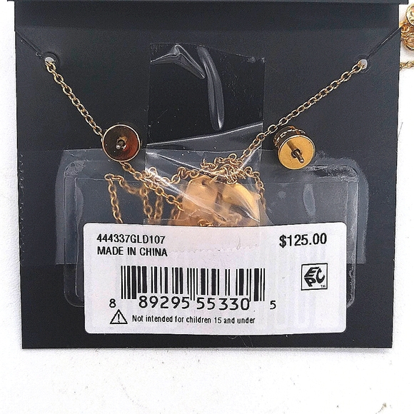 COACH Glass Pearl and Pave CZ Necklace Earrings set in Gold NWT $125 - Picture 3 of 6